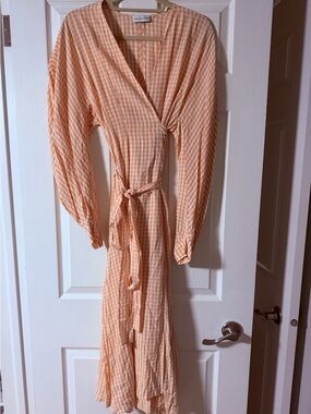 Scanlan Theodore Peach Gingham Wrap Maxi Dress